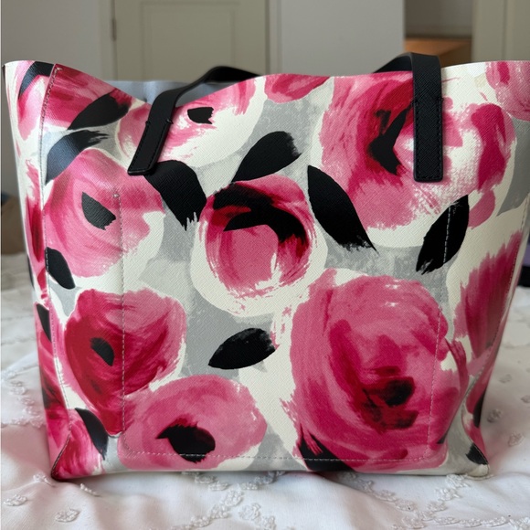 Kate Spade Pink Floral Tote with Black Bow - Picture 2 of 12